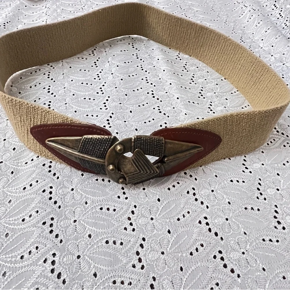 Omega Made in the USA utility belt with brass, leather, and arrowhead closure